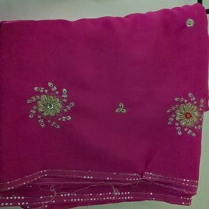 Pink Sequins Saree With Embroidery