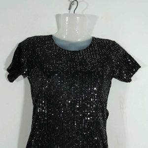 Black Sequenced Partywear Dress For Women's