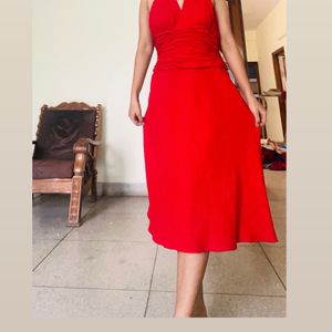 Gathered Halter Neck Gorgeous Red Party Dress