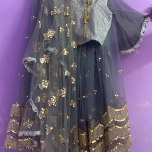 Self Stiched Grey Party Lehnga Choli With Dupatta