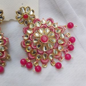 PRETTY PINK KUNDAN & PEARLS DANGLERS 🎀