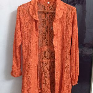 Orange Colour Net Jacket (L)