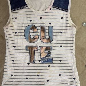 Sleeveless White Tshirt For Young Girl