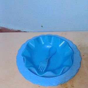 Elegant Blue Tableware 4 Plates 1Spoon