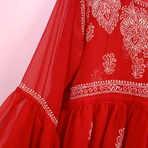 Red Chikankari Top