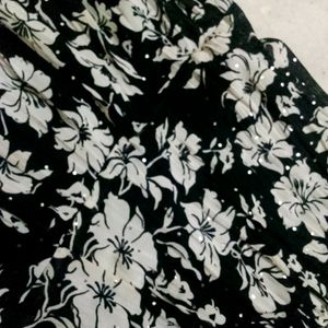 Black And White Floral Assymetrical Skirt