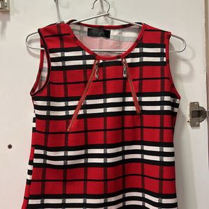 Red and White Sleeveless Top