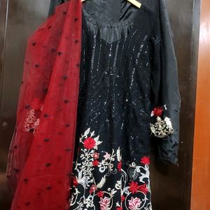 Black Designer Plazo Suit With Dupatta 44 Bust