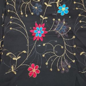 New Black Chiffon Embroidery Saree