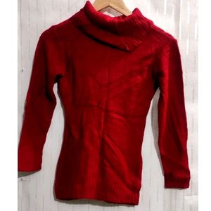 High Neck Red Sweater For Girl's