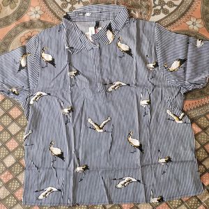 Women's Striped Bird Printed Tops & Tunics