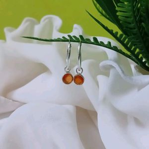 Pure Silver Sterling With Carnelian Hoops