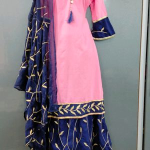 Embroided Skirt Kurti Set With Dupatta