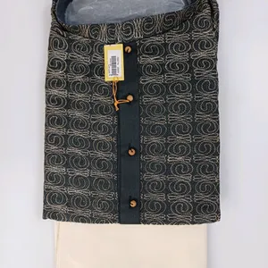 Kurta Chudidar Set (Black With Pattern)