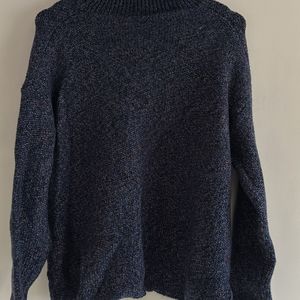 SHEIN Turtle Neck Sweater (Navy blue, Baggy Fit)