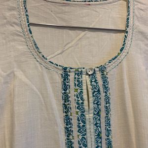 Pure Cotton White Kurti Light Embroidered