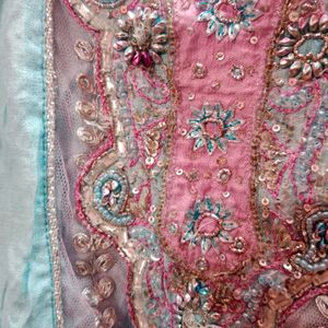 Baby Blue And Pink Embroidered Kurta