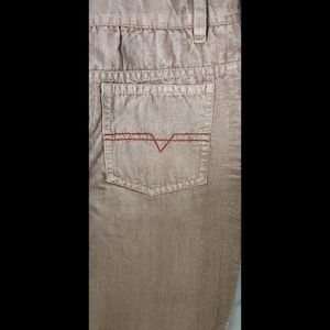 Beige Colur Embroidery Wide Leg Jeans