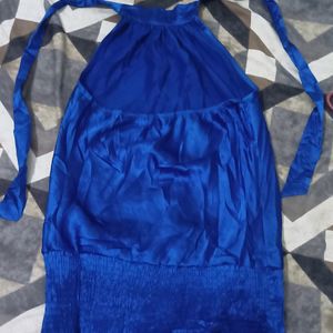 Blue Satin Halter Neck Top                                                           Wore 1 Time Only ,Looks Good In Real