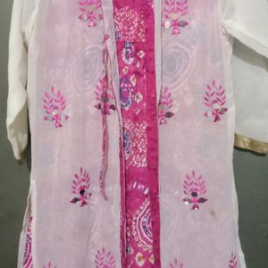 Pink Kurti With Shrug