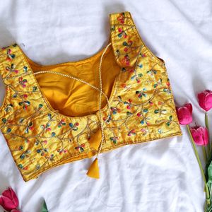 Ethnic Crop Top / Blouse - Golden With Embroidery