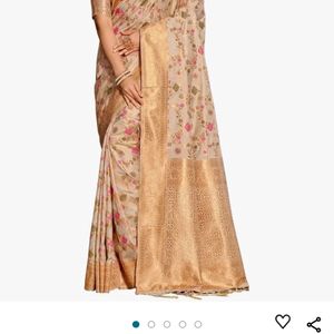 Cream Banarsi Silk Saree For Party Wear