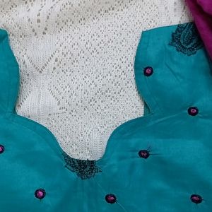 Sea Green And Purple Tailor Made Suit With Dupatta