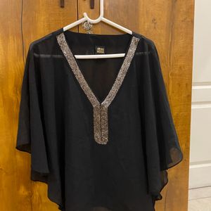 Black rhinestone v neck top