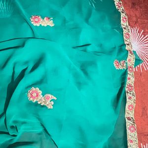 Sea Green Coloured Saree Without Blouse