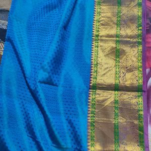 Blue And Pink Silk Saree