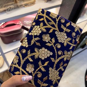 Velvet Clutch With Gold Embroidery