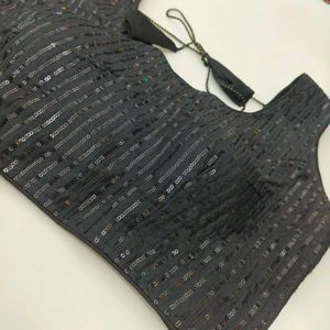 Black Sequin Work Padded free Size Blouse