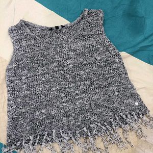 Grey Crop Top With Crochet Finishing