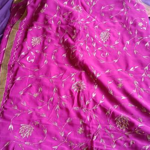 Purple Saree With Copper Work And Border