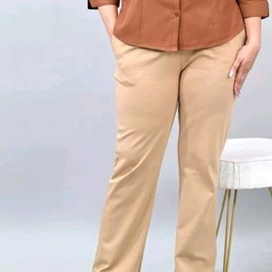 BEIGE PLUS SIZE STRETCHABLE BIOWASH COTTON BOOTCUT