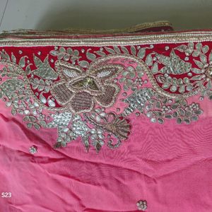 Pink Pure Georgette Extremely Heavy Saree