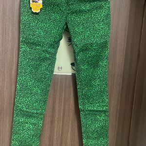 Tiger Print Green Denim Jeans