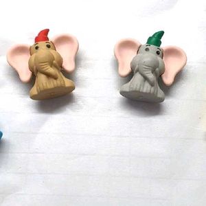 Set Of 4 Elephant Shape Erasers