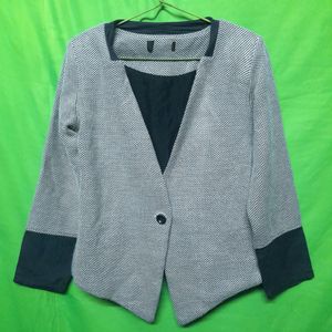 Women's Cropped Blazer Grey Jacket Checker Coat 🧥