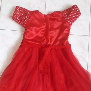 New Red Net Heavy Mirror Work Gown