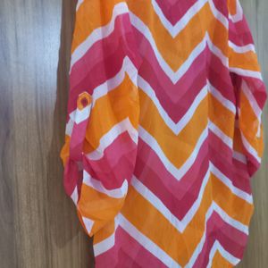 Tecera Orange & Pink V Neck Top