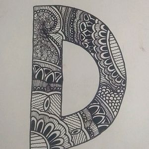 Mandala Art Of D Letter With Black SketchPen On A4