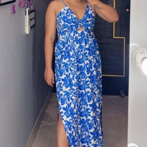 Blue Printed Dual Slit Maxi Dress