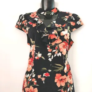 Shein Floral Printed Black Top