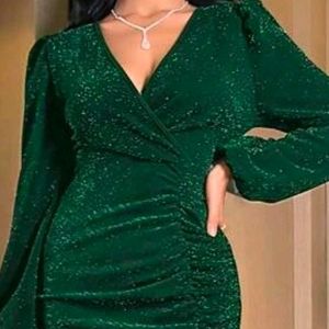 Green Shimmery Part Wear Dress