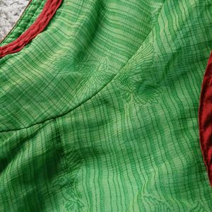 Green Blouse With Red Border Lase For Women