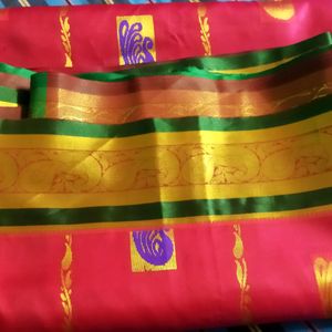 Pro Red Saree Green Border With Golden Design