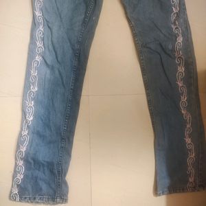 Women High Waist Button Jeans With Design