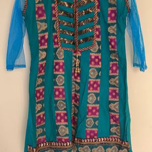 Cotton Silk Kurta With Net Sleeves