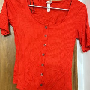 Orange Fitted Wide Neck Nec Top